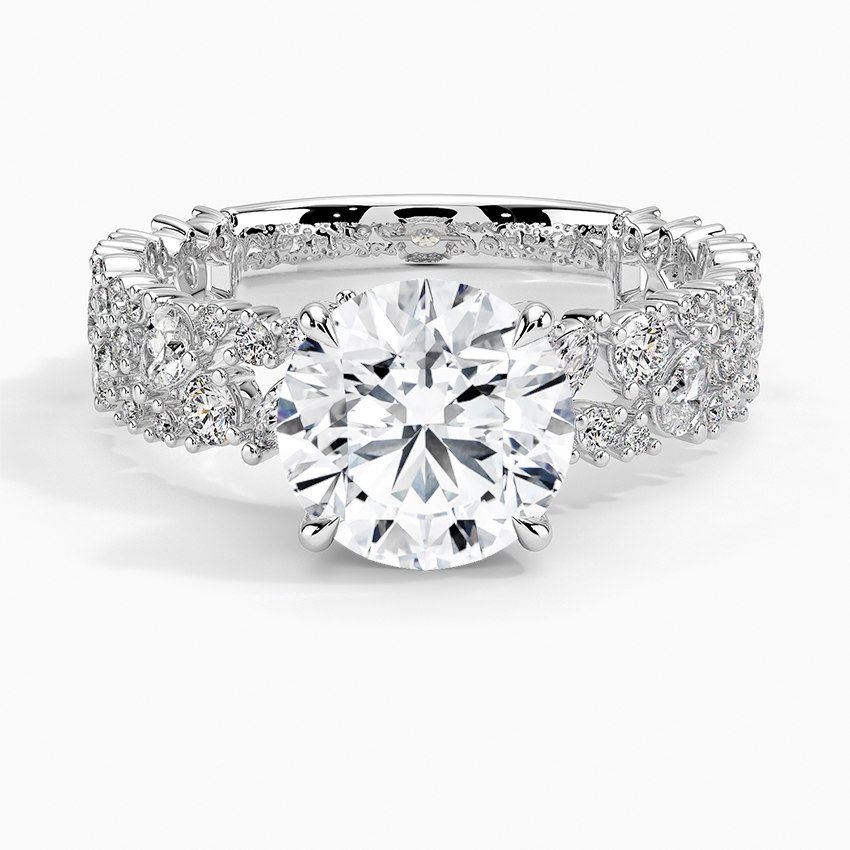 Vintage Floral Round Cut Moissanite Engagement Ring, Diamond Cluster Halo Ring, Unique Nature Inspired Bridal Ring