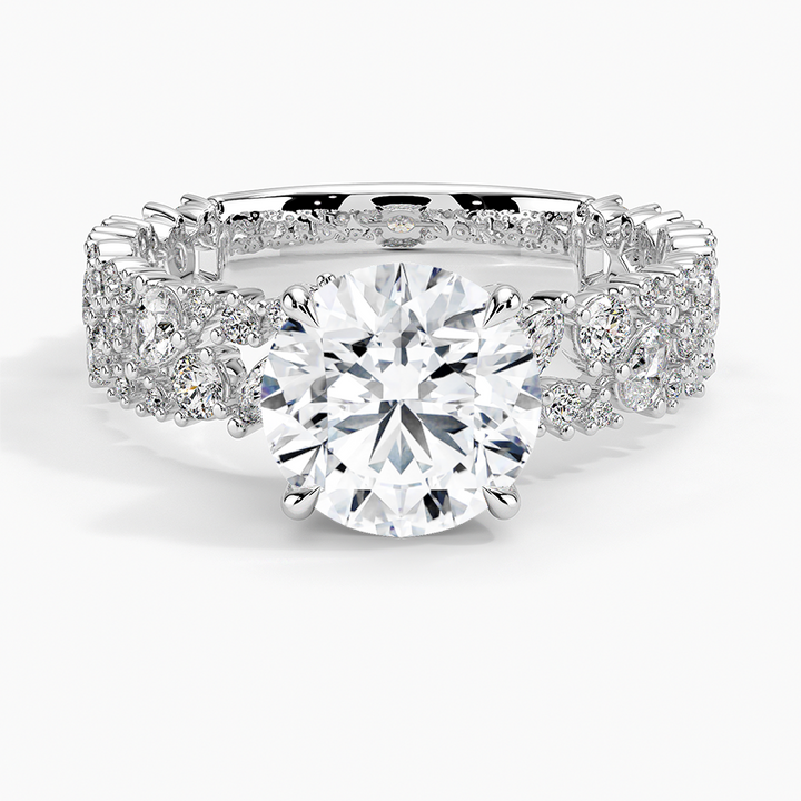 Vintage Floral Round Cut Moissanite Engagement Ring, Diamond Cluster Halo Ring, Unique Nature Inspired Bridal Ring