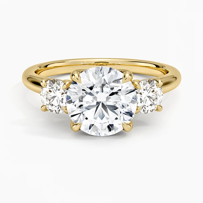 Three Stone Round Diamond Engagement Ring, Classic Trilogy Ring, Anniversary Gift for Her
