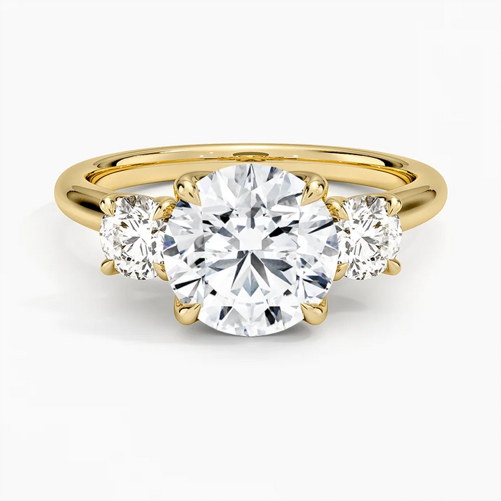 Three Stone Round Diamond Engagement Ring, Classic Trilogy Ring, Anniversary Gift for Her