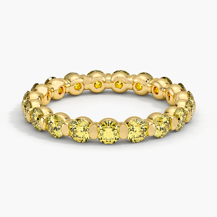 Yellow Diamond Eternity Band Ring, Full Eternity Wedding Band, Round Cut Yellow Diamond Ring