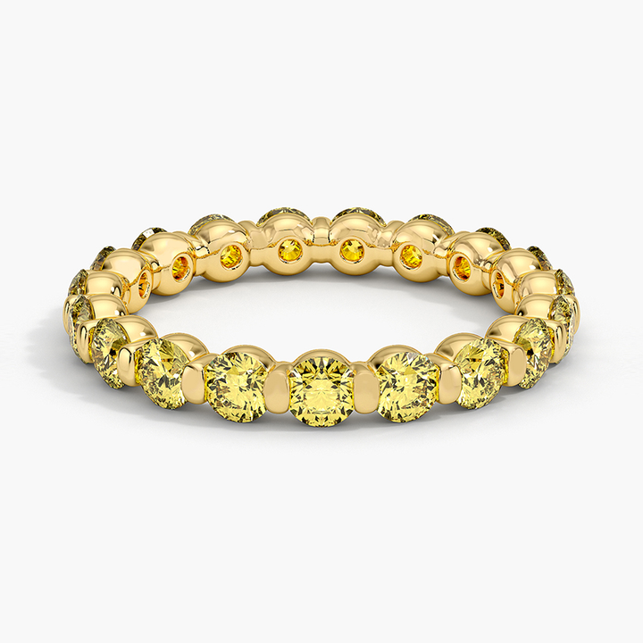 Yellow Diamond Eternity Band Ring, Full Eternity Wedding Band, Round Cut Yellow Diamond Ring