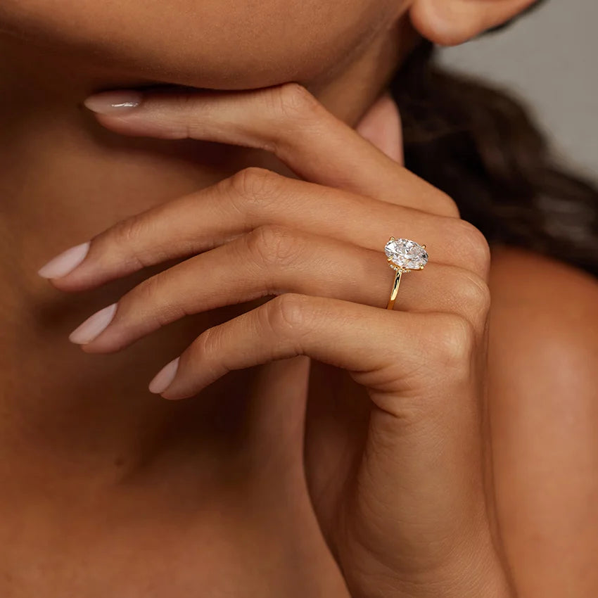 Oval Cut Moissanite Solitaire Engagement Ring 14K Yellow Gold Women (Copy)