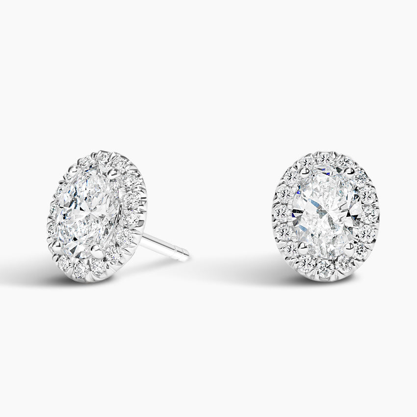 Oval cut Halo Diamond Stud Earrings for Women