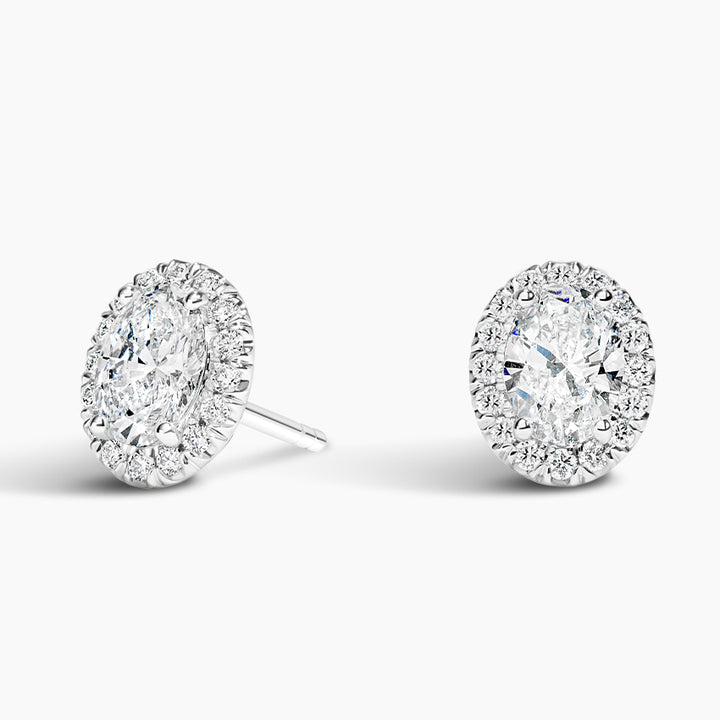Oval cut Halo Diamond Stud Earrings for Women