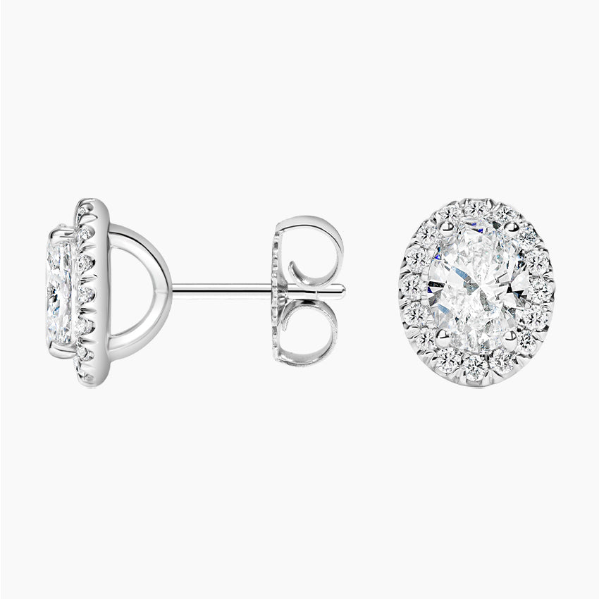Oval cut Halo Diamond Stud Earrings for Women
