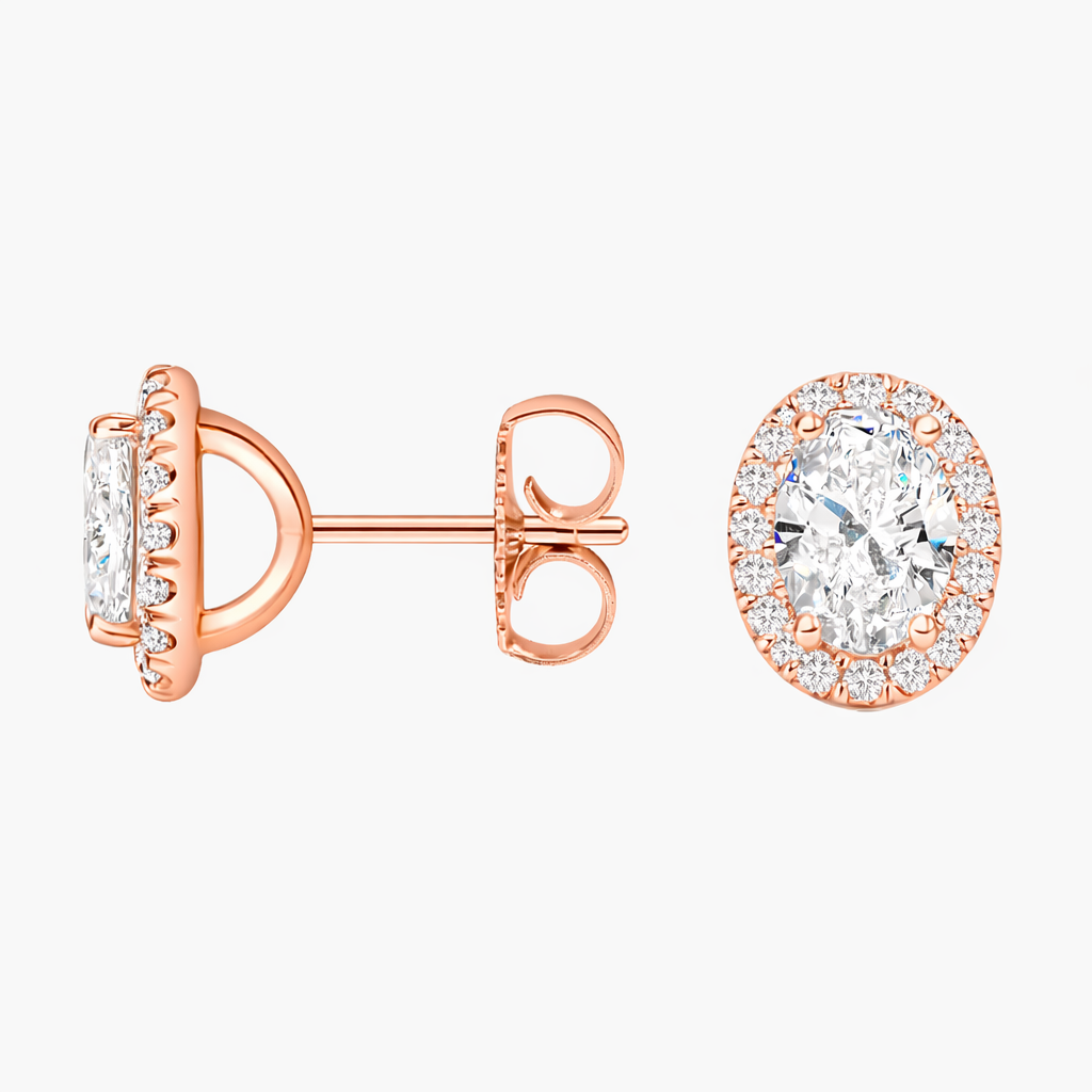 Oval cut Halo Diamond Stud Earrings for Women