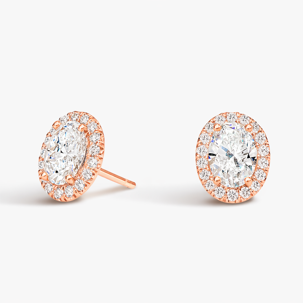 Oval cut Halo Diamond Stud Earrings for Women