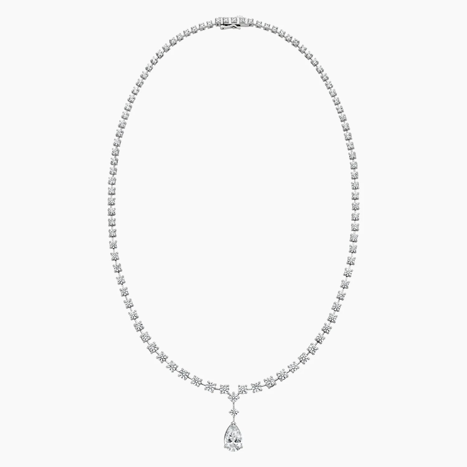 Round Cut Diamond Tennis Necklace with Pear Drop Pendant