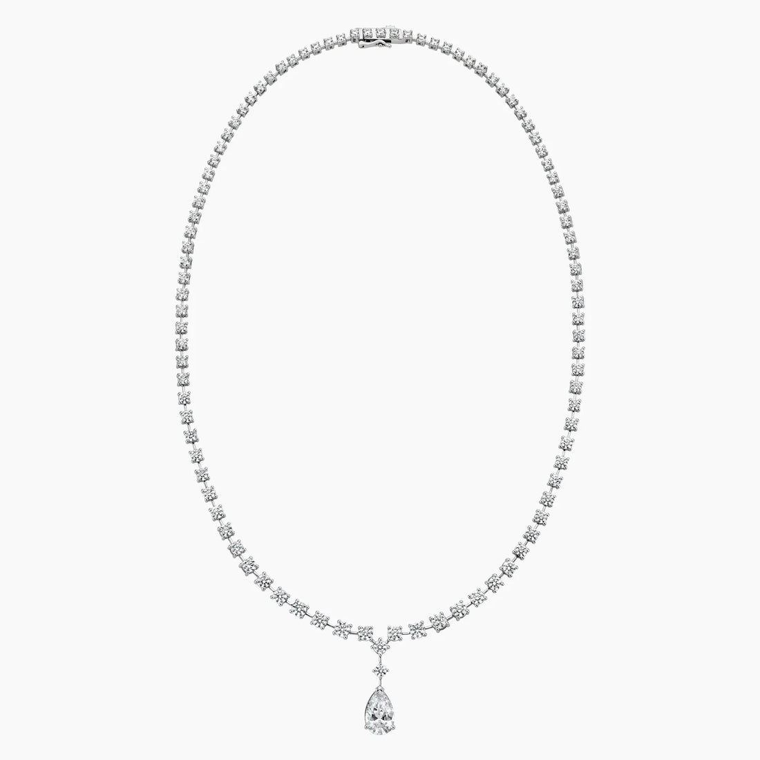 Round Cut Diamond Tennis Necklace with Pear Drop Pendant