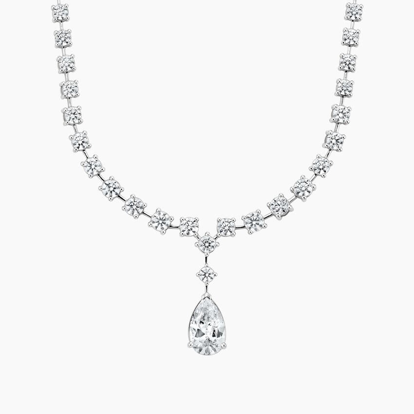 Round Cut Diamond Tennis Necklace with Pear Drop Pendant
