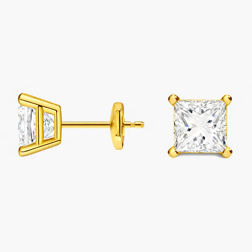Princess Cut Moissanite Diamond Stud Earrings Classic Solitaire Fine Jewelry
