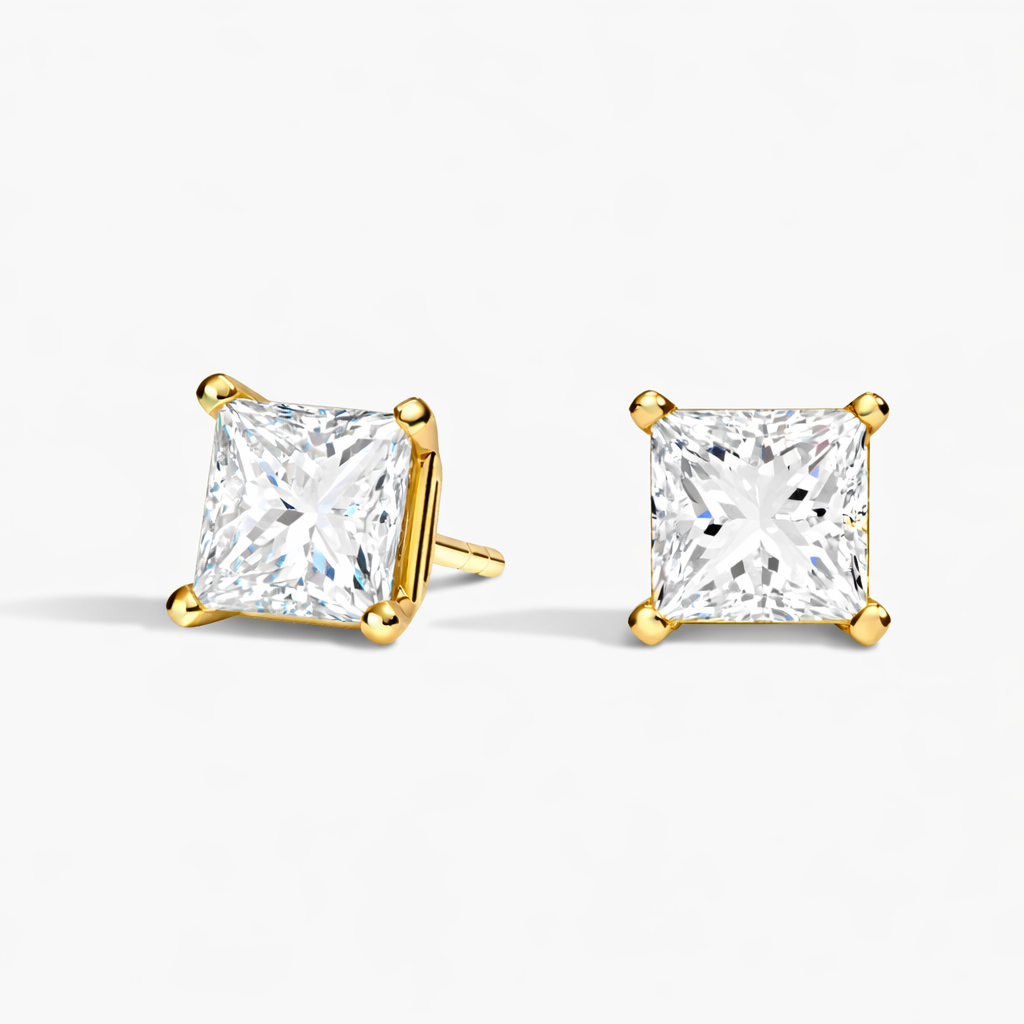 Princess Cut Moissanite Diamond Stud Earrings Classic Solitaire Fine Jewelry