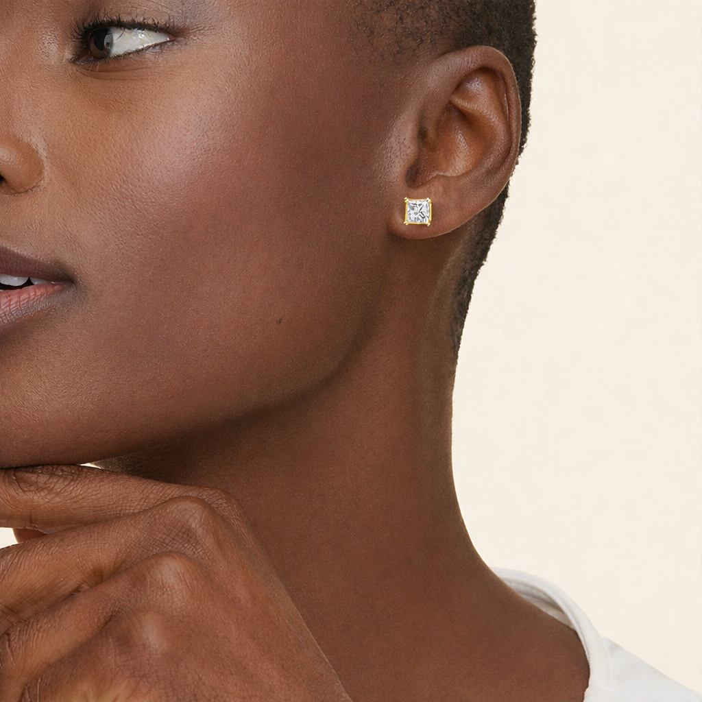 Princess Cut Moissanite Diamond Stud Earrings Classic Solitaire Fine Jewelry