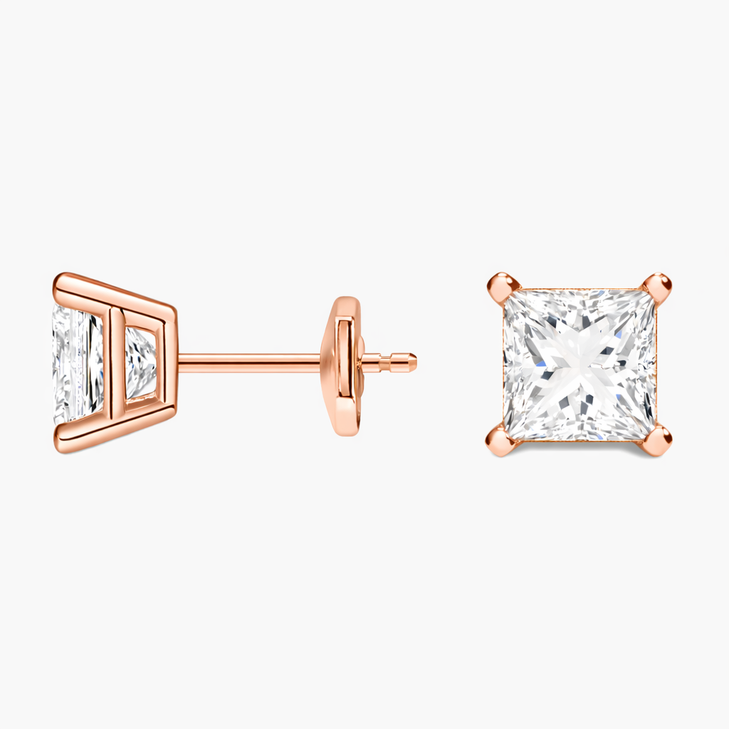 Princess Cut Moissanite Diamond Stud Earrings Classic Solitaire Fine Jewelry