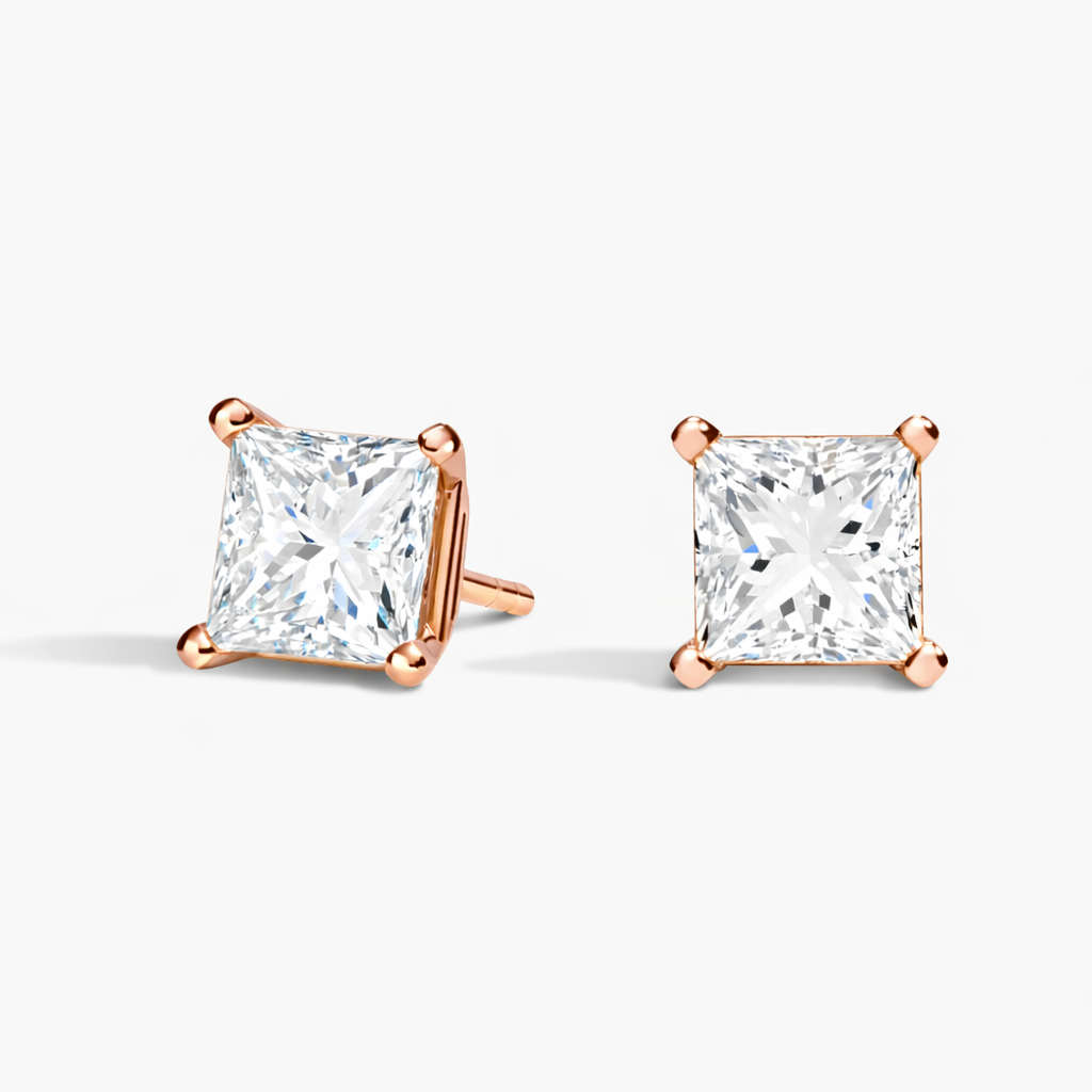 Princess Cut Moissanite Diamond Stud Earrings Classic Solitaire Fine Jewelry