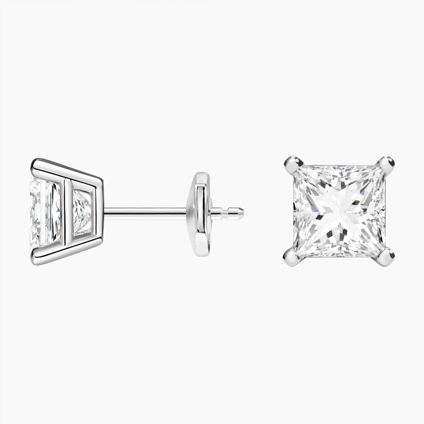 Princess Cut Moissanite Diamond Stud Earrings Classic Solitaire Fine Jewelry