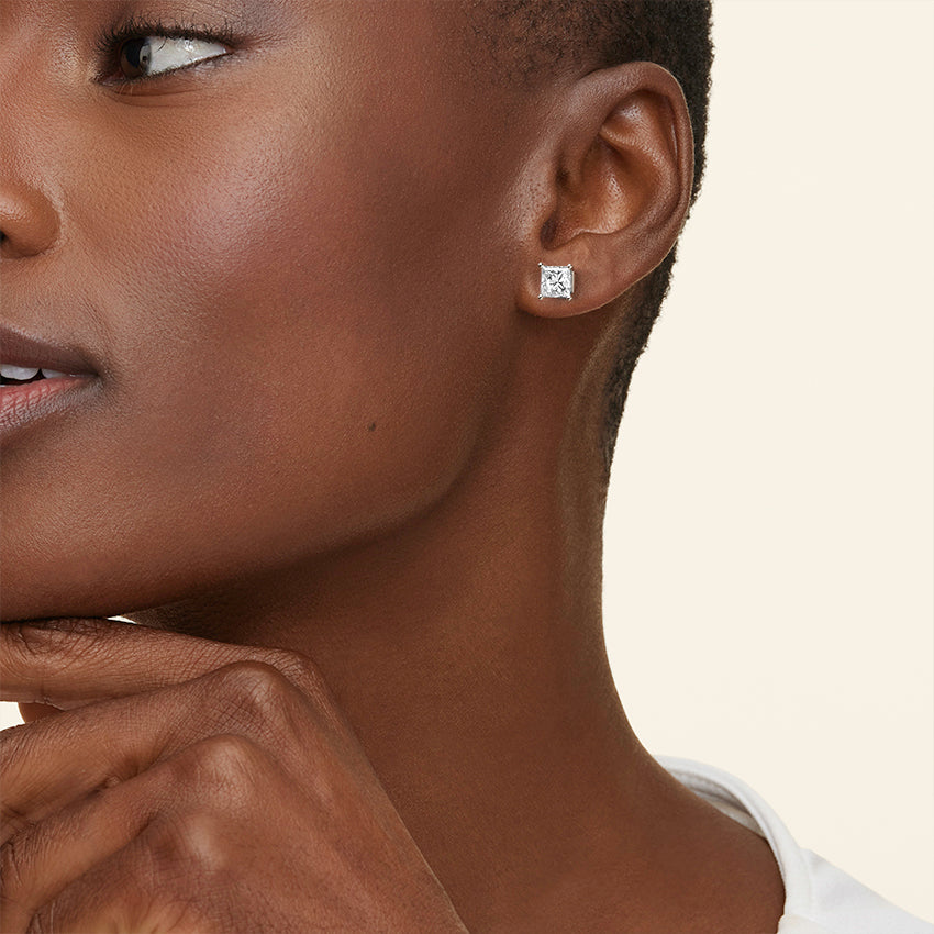 Princess Cut Moissanite Diamond Stud Earrings Classic Solitaire Fine Jewelry