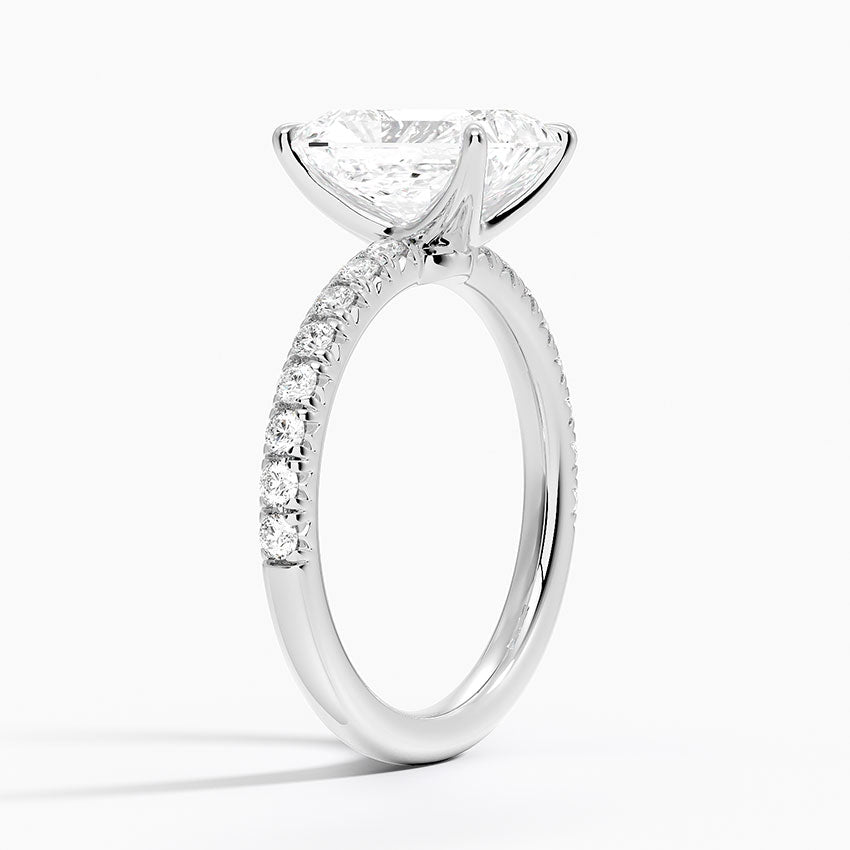 radiant cut moissanite pave engagement ring in 14k gold
