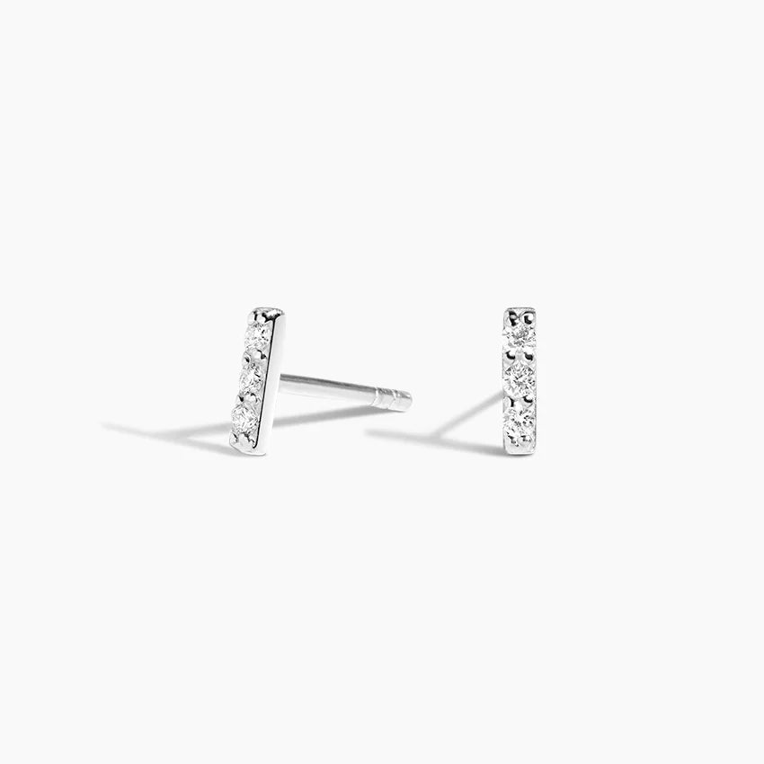 Round Cut Diamond Bar Stud Earrings Minimal Luxury Jewelry