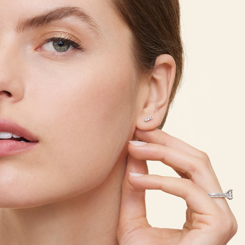 Round Cut Diamond Bar Stud Earrings Minimal Luxury Jewelry