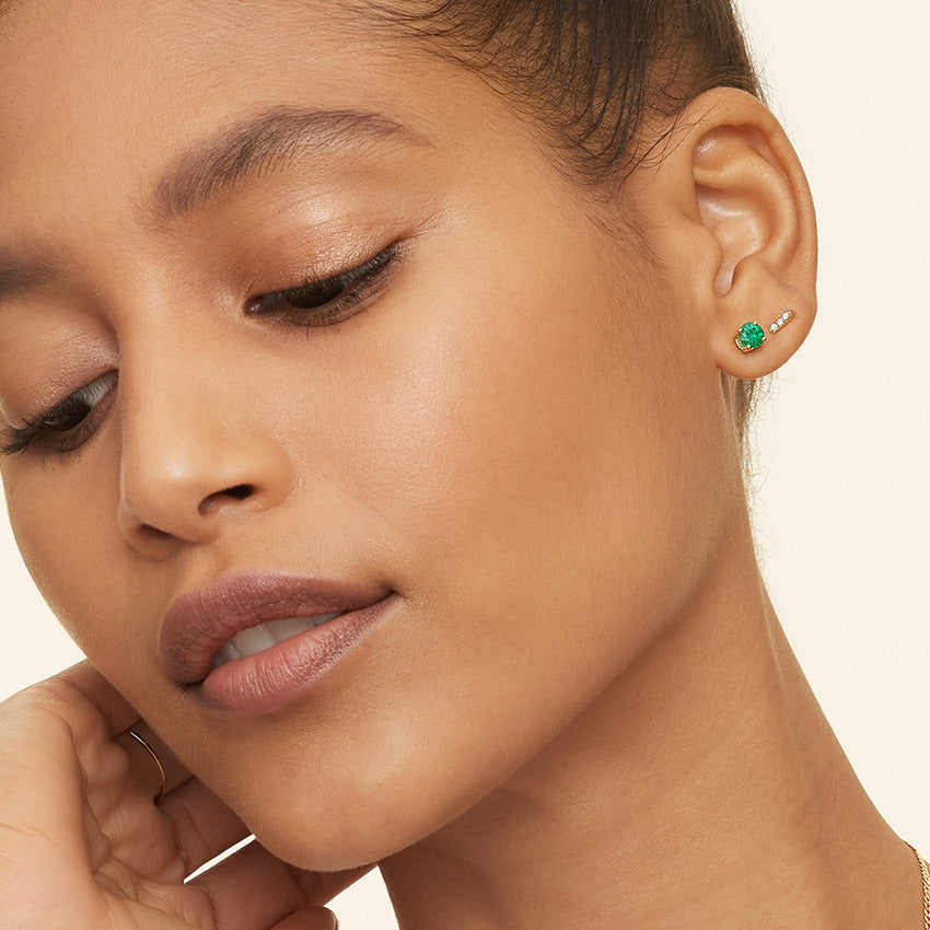 Round Cut Diamond Bar Stud Earrings Minimal Luxury Jewelry