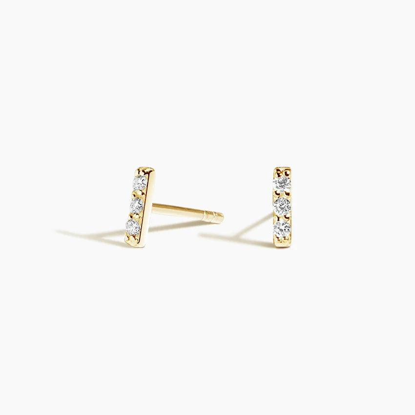 Round Cut Diamond Bar Stud Earrings Minimal Luxury Jewelry