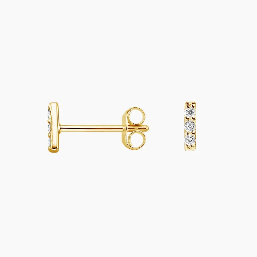 Round Cut Diamond Bar Stud Earrings Minimal Luxury Jewelry