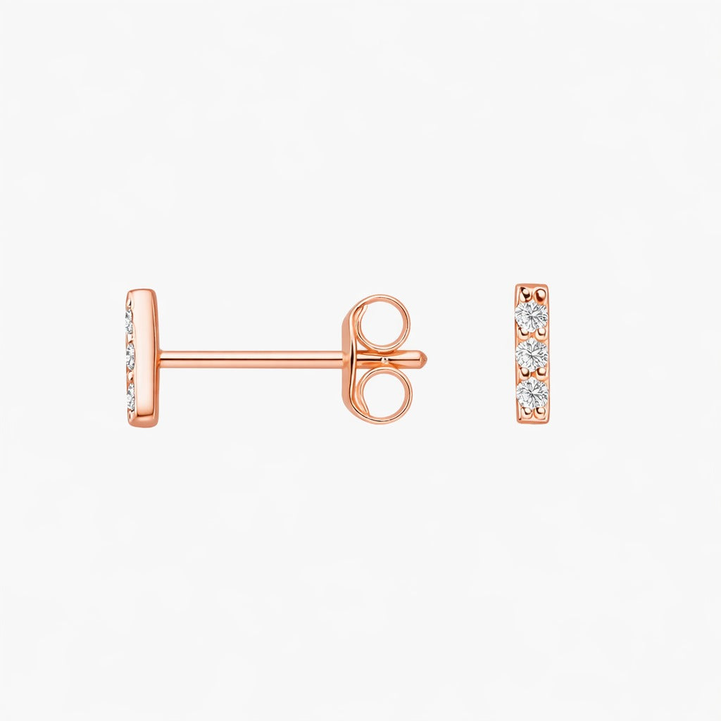 Round Cut Diamond Bar Stud Earrings Minimal Luxury Jewelry