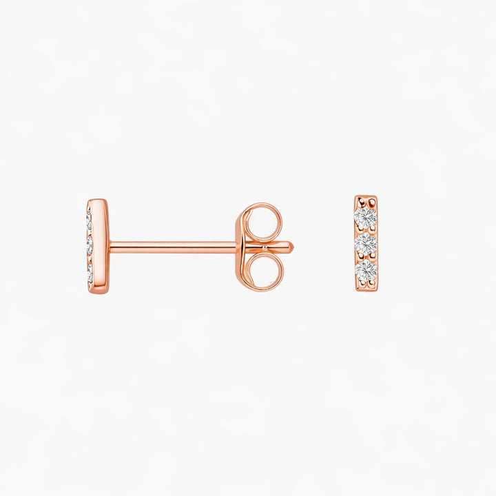 Round Cut Diamond Bar Stud Earrings Minimal Luxury Jewelry
