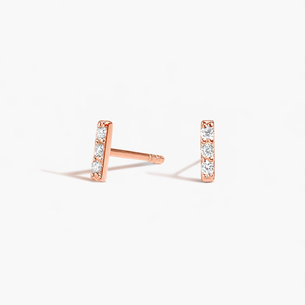 Round Cut Diamond Bar Stud Earrings Minimal Luxury Jewelry