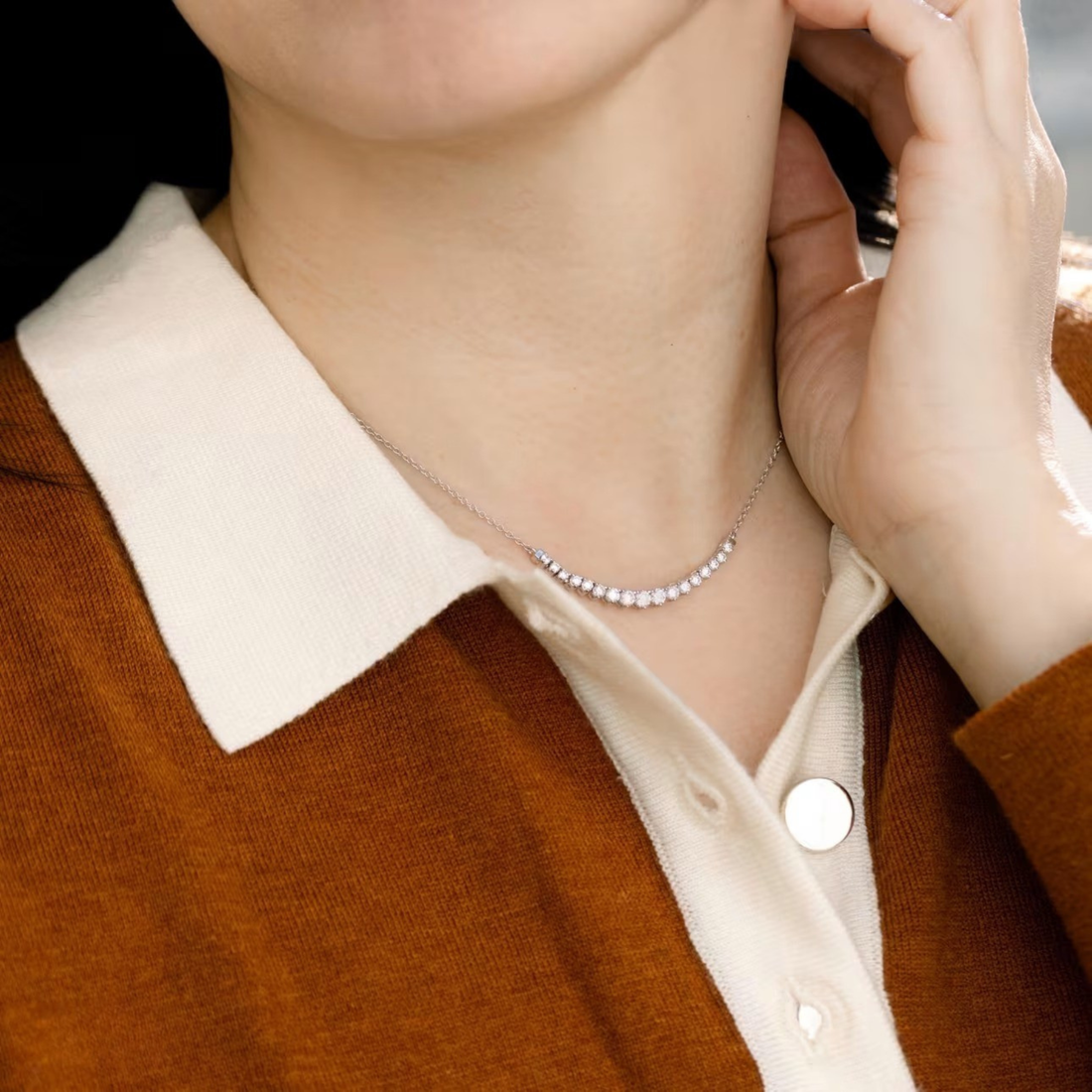 Round Cut Diamond Mini Riviera Necklace for Women