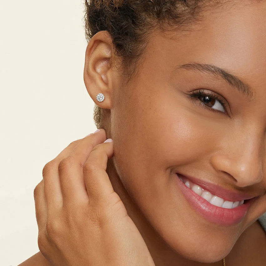 Round Cut Halo Diamond Stud Earrings