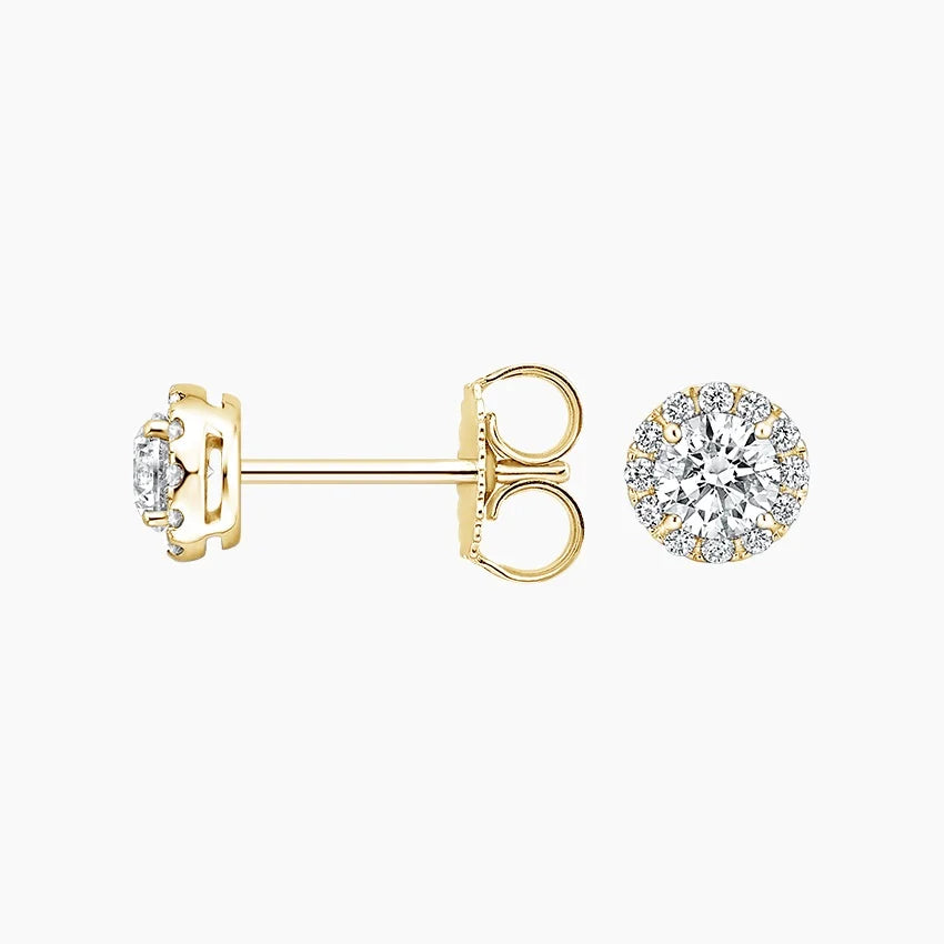 Round Cut Halo Diamond Stud Earrings