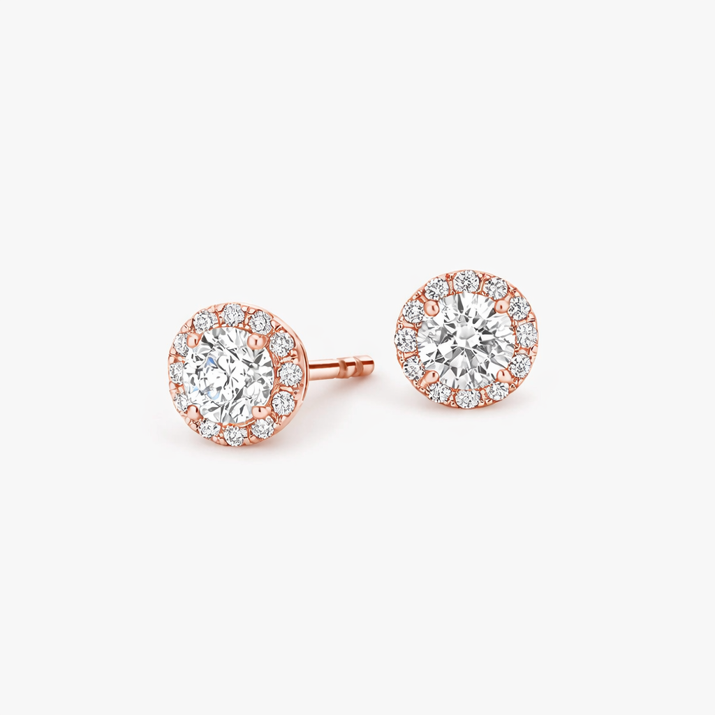 Round Cut Halo Diamond Stud Earrings