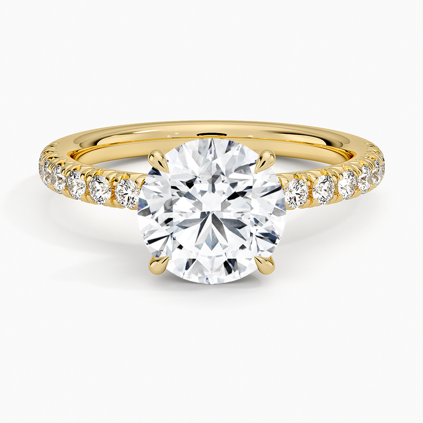 Round Cut Moissanite Pave Engagement Ring 14K Gold Women