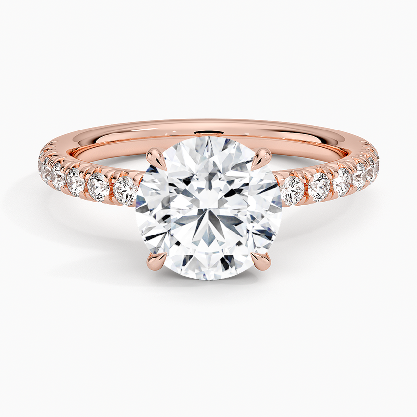 Round Cut Moissanite Pave Engagement Ring 14K Gold Women