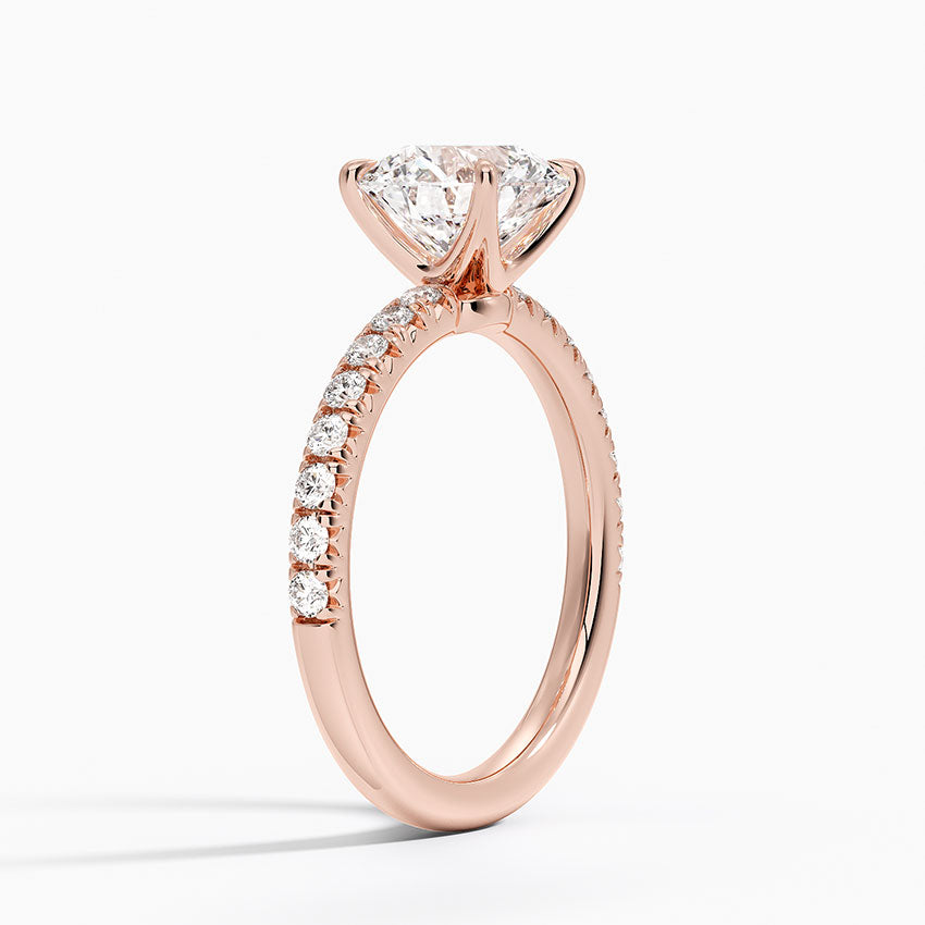 Round Cut Moissanite Pave Engagement Ring 14K Gold Women