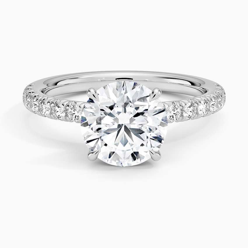 round cut moissanite pave engagement ring in 14k gold
