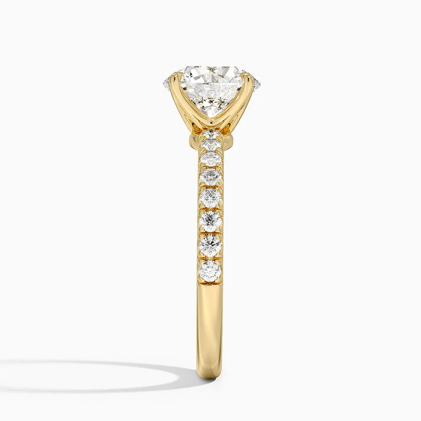 Round Cut Moissanite Pave Engagement Ring 14K Gold Women