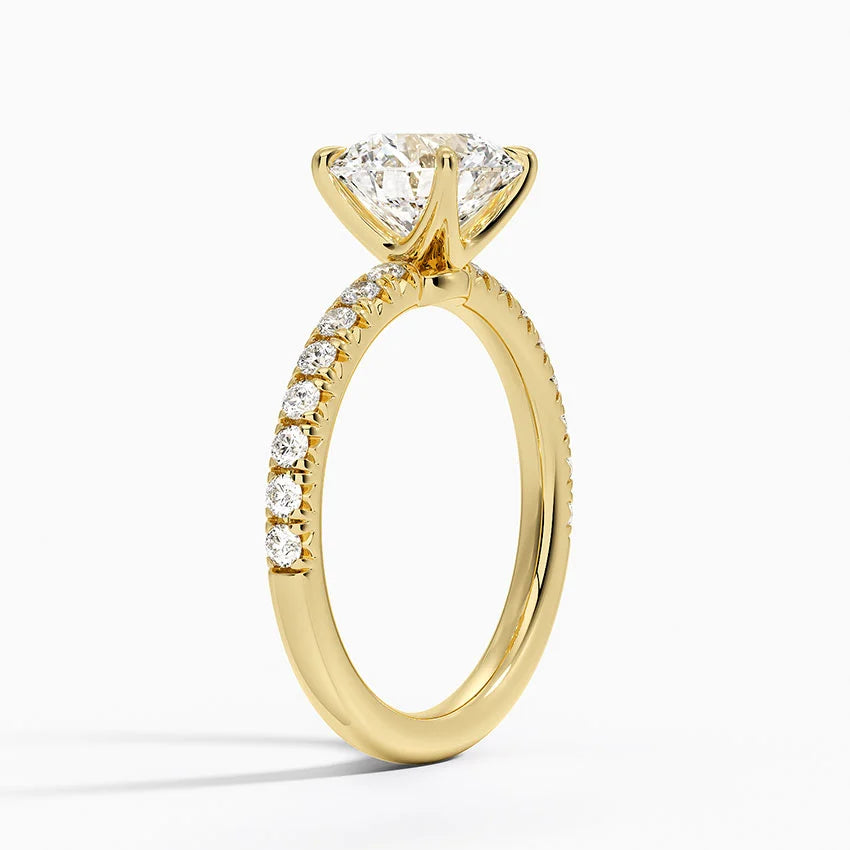 Round Cut Moissanite Pave Engagement Ring 14K Gold Women