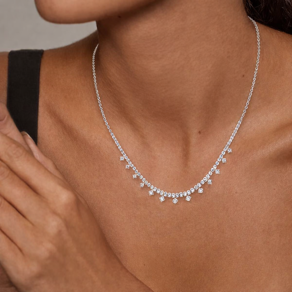 Round Diamond Drop Necklace in Gold for Women