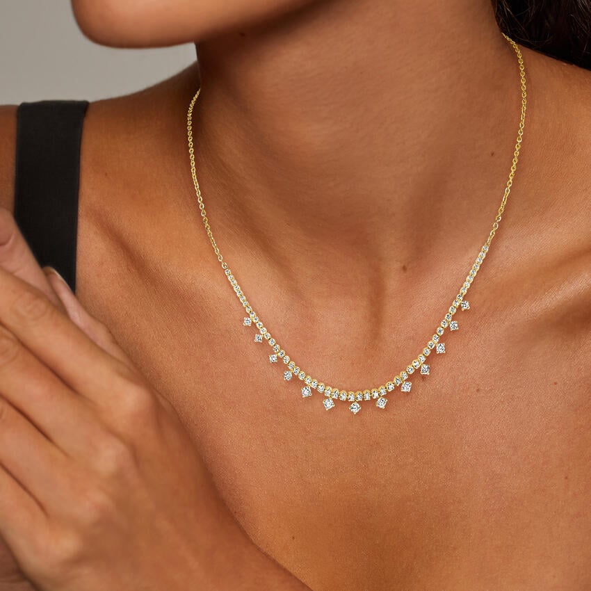 Round Diamond Drop Necklace in Gold for Women