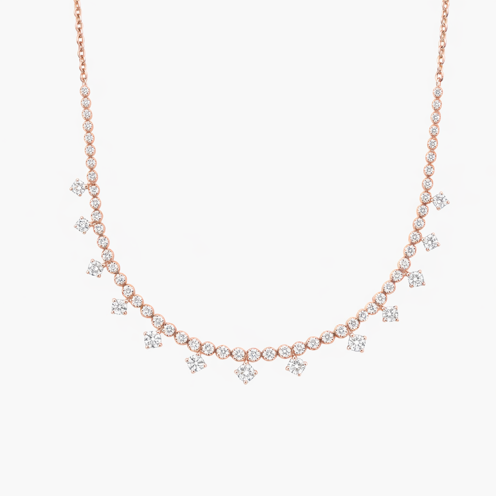 Round Diamond Drop Necklace in Gold for Women
