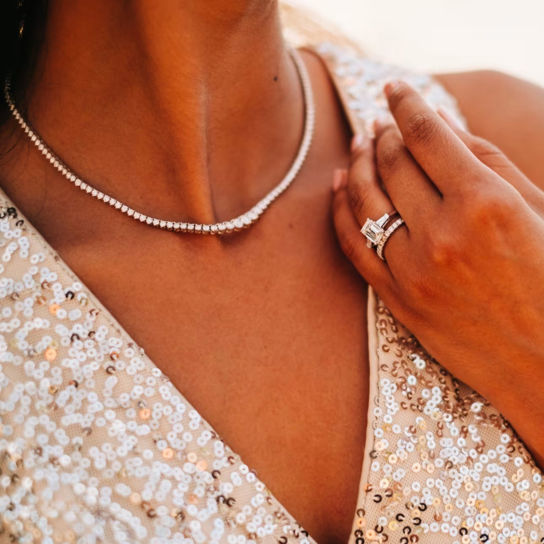 Round Cut Diamond Tennis Necklace Elegant Luxury Jewelry