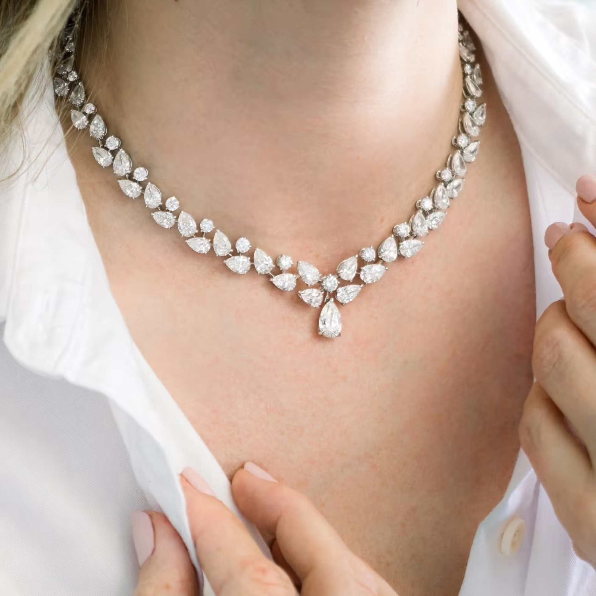 Luxury Bridal Round & Pear Cut Diamond Necklace