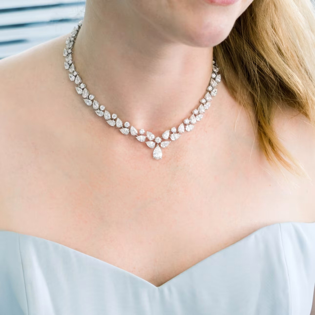 Luxury Bridal Round & Pear Cut Diamond Necklace