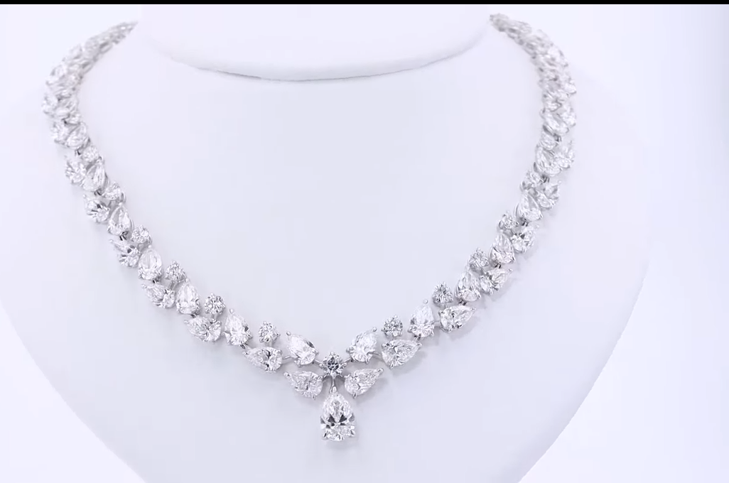 Luxury Bridal Round & Pear Cut Diamond Necklace