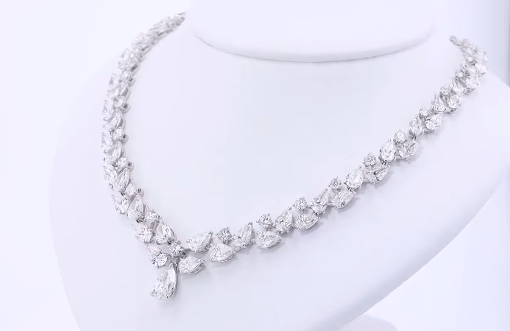 Luxury Bridal Round & Pear Cut Diamond Necklace