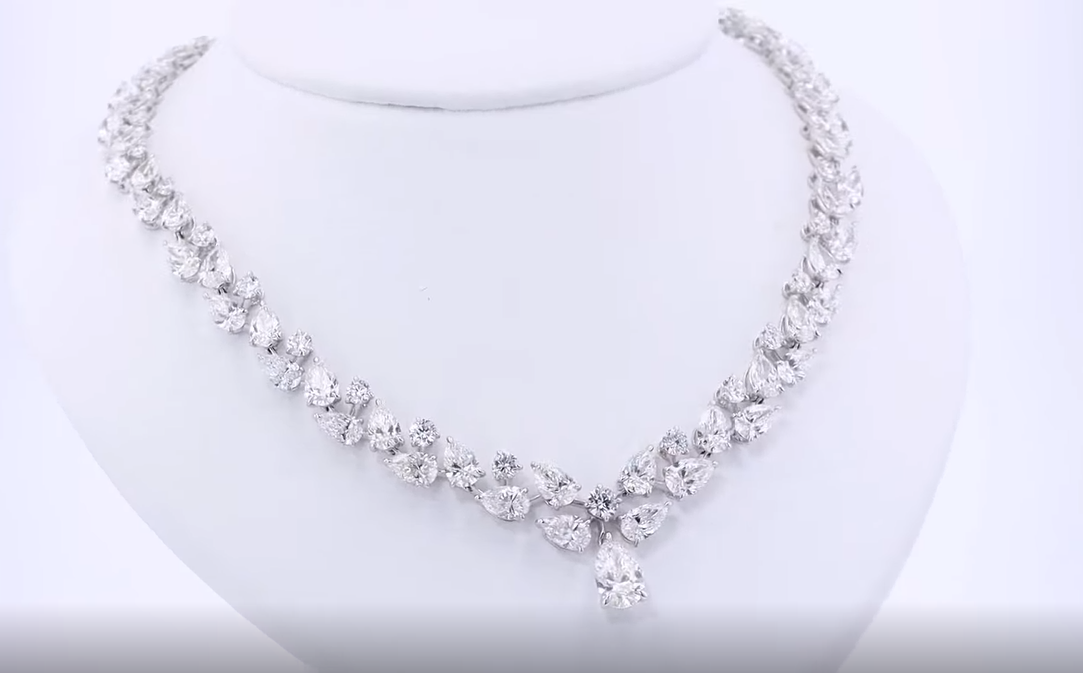 Luxury Bridal Round & Pear Cut Diamond Necklace